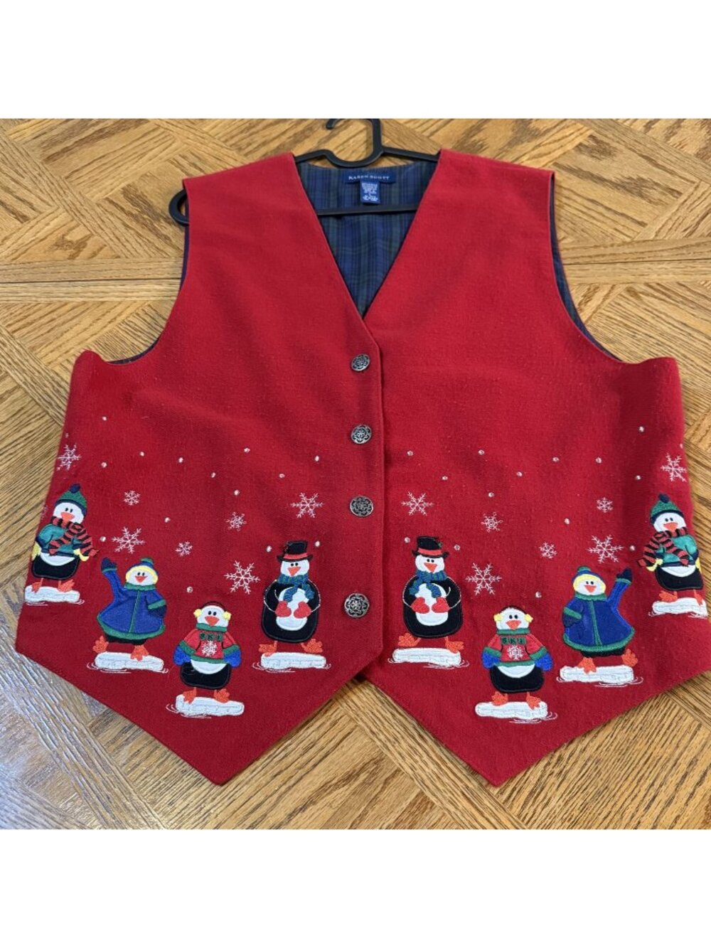 Karen Scott Red Festive Snowman Holiday Button-Up Vest Size Large